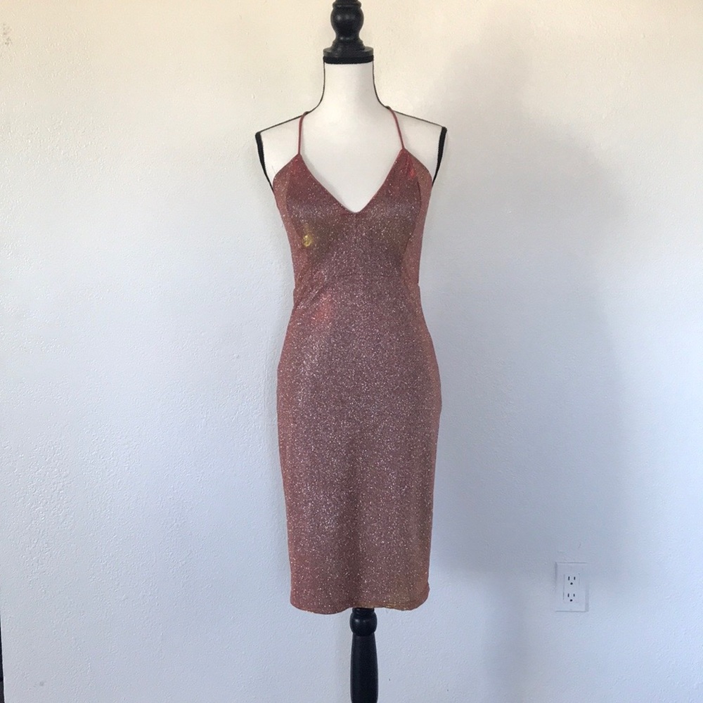 Mind Code Party Dress Size S Gold/Mauve/Brown New No Tags Padded